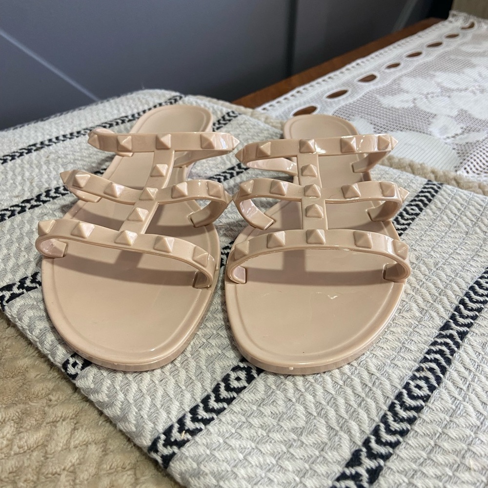 Studded Beige Jelly Sandals - Picture 3 of 6